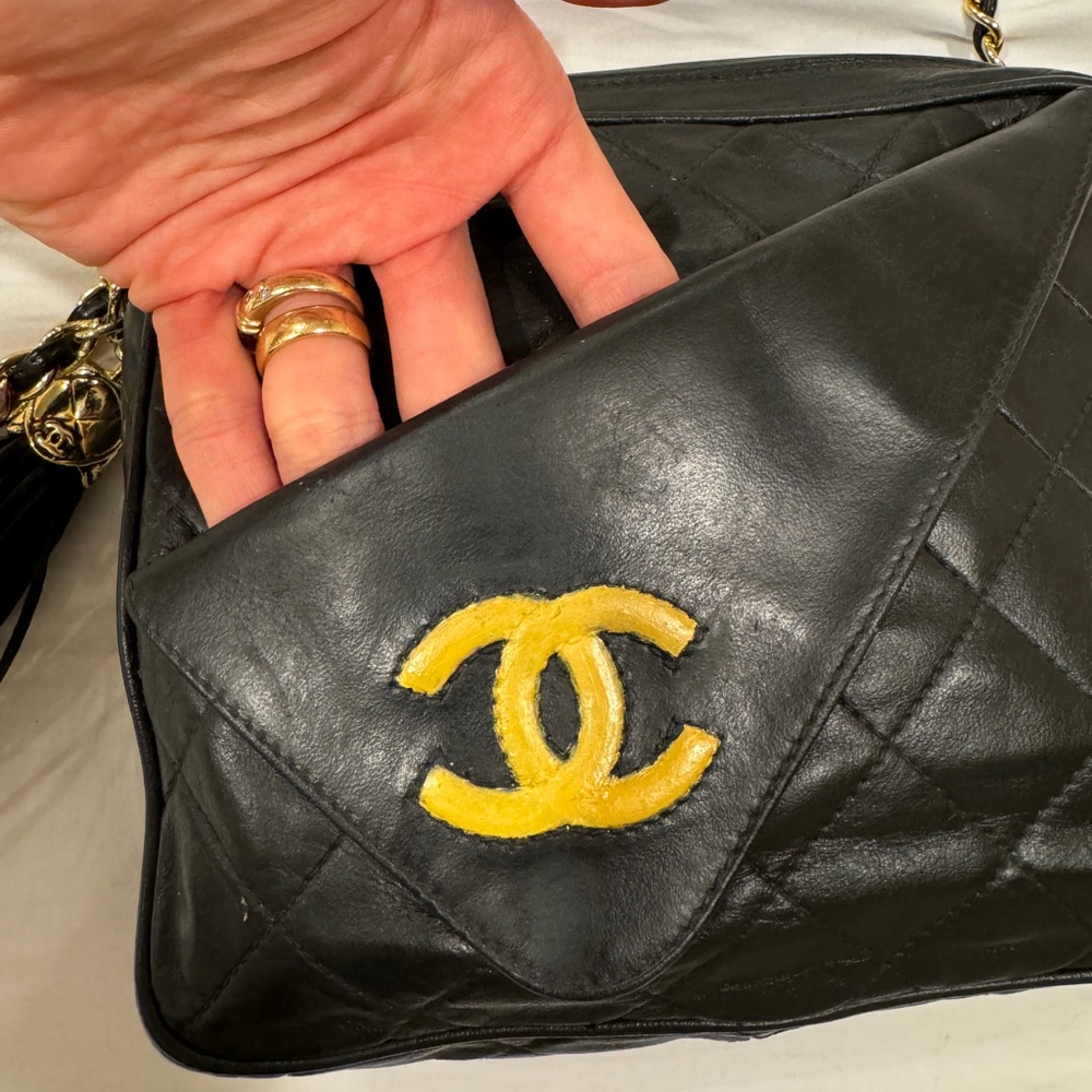 CHANEL CC Matelasse Tassel Chain Shoulder Bag Leather Black Vintage - Picture 8 of 13